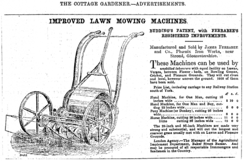 James Ferrabee advertisement - The Cottage Gardener Magazine - 15th April 1856