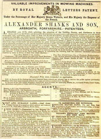 Shanks advertisement in The Gardeners Chronicle - 12th April 1856
