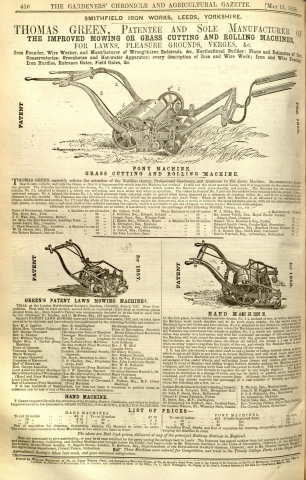 Greens advertisement - 15th May 1858