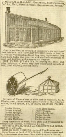 Cottam & Hallen (retailer) advertisement in The Gardeners Chronicle - 28th April 1849
