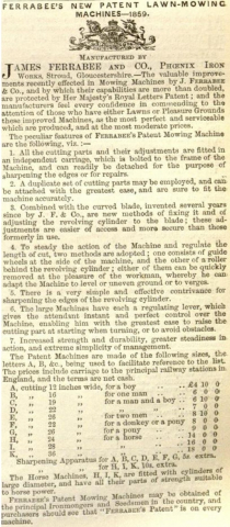 1859-2-26    Ferrabee's Advertisement in the Gardeners Chronicle -26th of February 1859