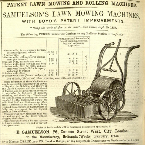 1859-4-30    Samuelson's Advertisement in the Gardeners Chronicle - 30th April 1859