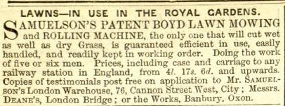 1859-4-30    Deane's (retailer)  Advertisement for Samuelson (manufacturer)  in the Gardeners Chronicle - 30th April 1859