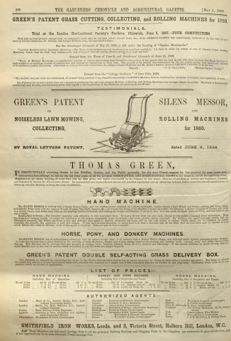 Greens Silens Messor - The Gardeners Chronicle  - 5th May 1860