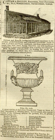  Cottam & Hallen (retailer) advertisement in The Gardeners Chronicle - 6th June 1849