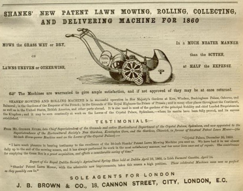 Shanks Advertisement - The Gardeners Chronicle - 12th May 1860