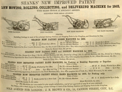  Shanks advertisement in The Gardeners Chronicle - 16th August 1862
