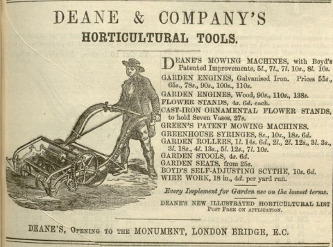 1862-04-12   Deane &  Co. (retailer) Advertisement in The Gardeners Chronicle (For Samuelson & Co. Mowers)  -  12th April 1862
