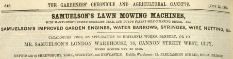 Samuelson & Co.  advertisement in The Gardeners Chronicle - 12th July 1862