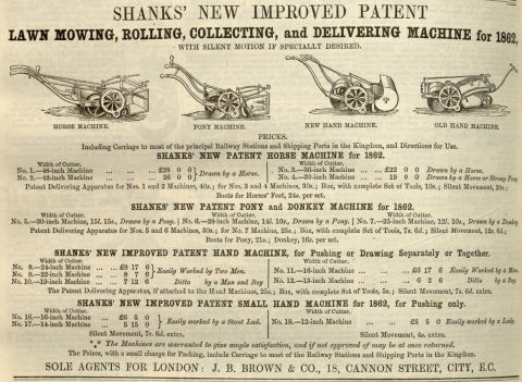  Shanks advertisement in The Gardeners Chronicle - 12th July 1862