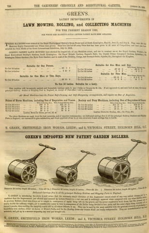 Greens advertisement in The Gardeners Chronicle - 16th August 1862