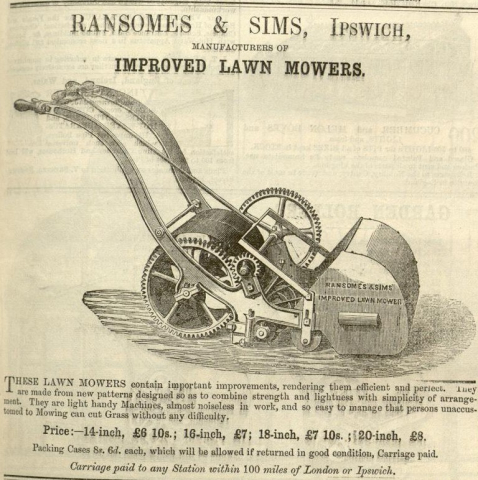 Ransomes & Sims Mower in The Gardeners Chronicle - 26th April 1862