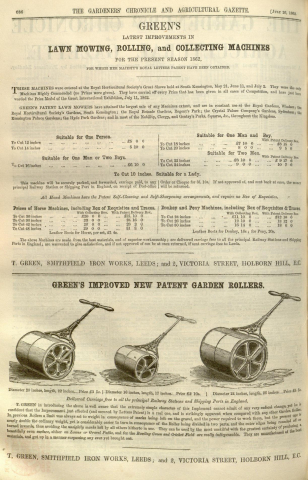 Greens advertisement in The Gardeners Chronicle - 26th July 1862