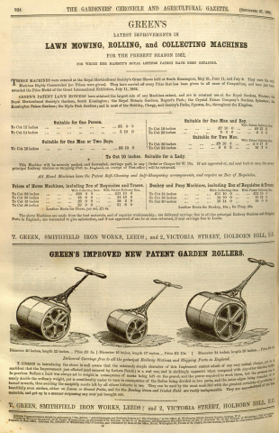  Greens advertisement in The Gardeners Chronicle - 27th September 1862