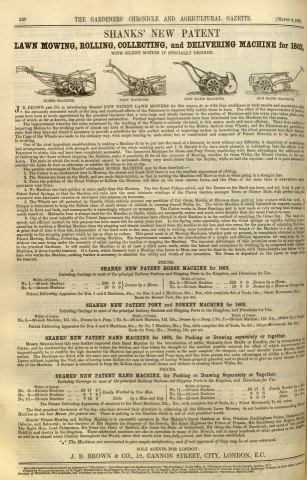 Shanks Advertisement in The Gardeners Chronicle - 8th March 1862