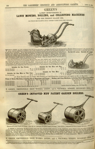Greens  advertisement in The Gardeners Chronicle - 12th April 1862