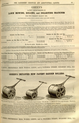  Greens advertisement in The Gardeners Chronicle -  30th August 1862