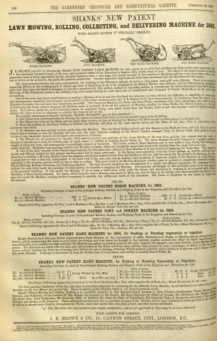 Shanks Advertisement in The Gardeners Chronicle - 22nd February 1862