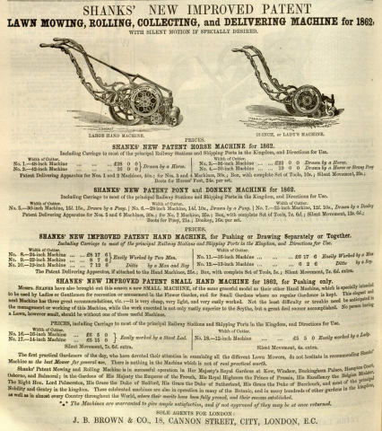 Shanks advertisement in The Gardeners Chronicle - 10th May 1862