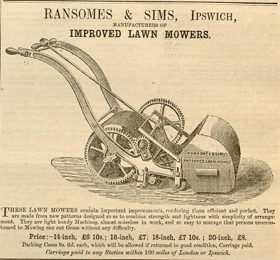Ransomes & Sims  advertisement in The Gardeners Chronicle - 24th May 1862