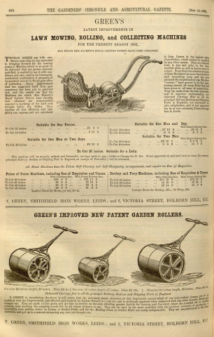 Greens advertisement in The Gardeners Chronicle - 24th May 1862.  