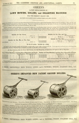 Greens advertisement in The Gardeners Chronicle - 20th September 1862