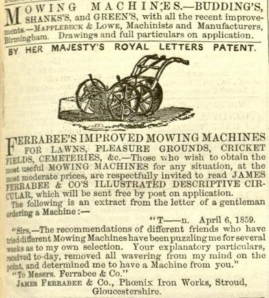 1859-4-9   Ferrabee's advertisement in the Gardeners Chronicle  - 9th of April 1859