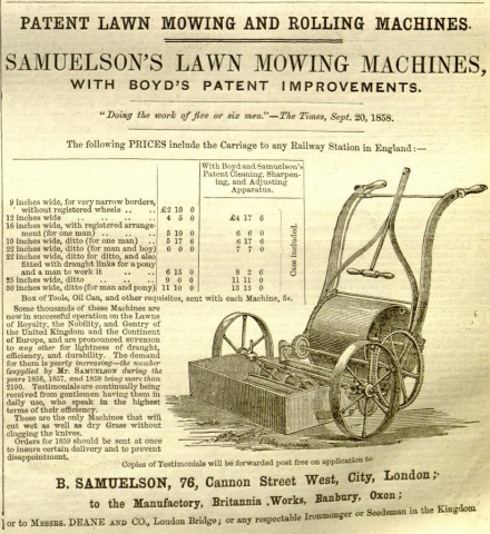 1859-4-9   Samuelson's Advertisement in the Gardeners Chronicle - 9th April 1859