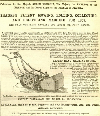 1859-4-9   Shanks Advertisement in the Gardeners Chronicle - 9th April 1859