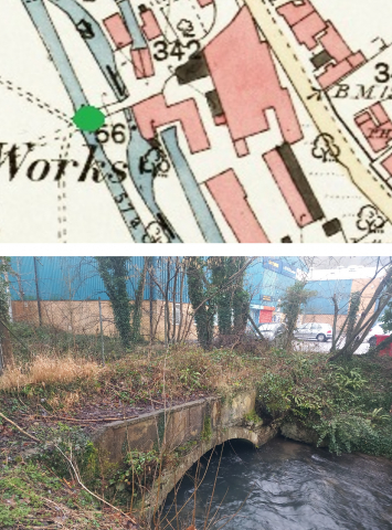 Old road bridge over the River Frome which once passed the front of Thrupp Mill.