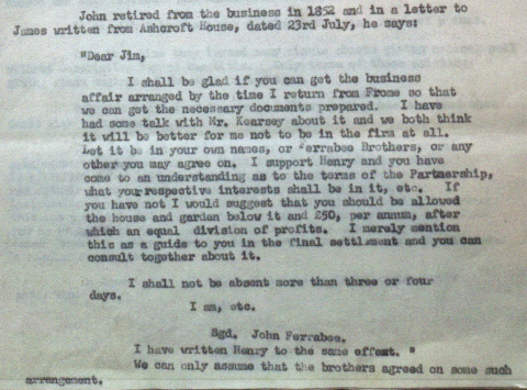 1852-07-23   John Ferrabee writes to his son James (Jim) Ferrabee on retirement from the Phoenix Ironworks  23rd July 1852