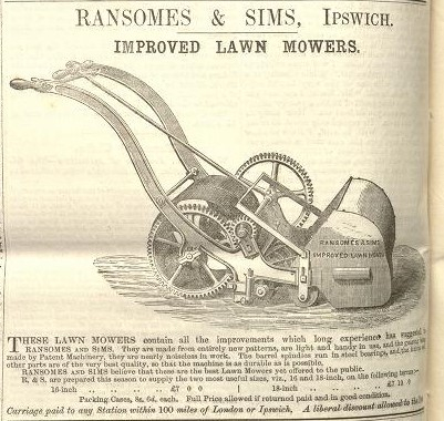 Ransomes & Sims Improved Lawnmower - Introduced 1861  "made from entirely new patterns"