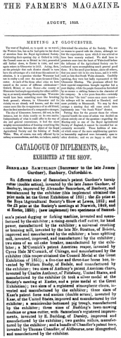 1853 Royal Agricultural Society of England Gloucester meet - Samuelson & Co. of Banbury - 1853