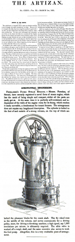 1853  Ferrabee's Vertical Steam Engine - The Artizan Magazine 1853
