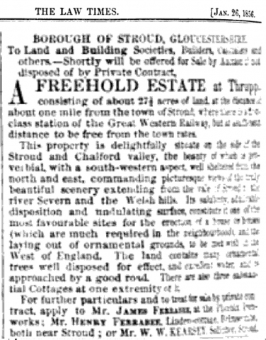 1856-01-26   James Ferrabee Selling land at Thrupp  26th January 1856