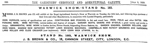 1859-07-09  J. Brown & Co. of Cannon Street, London - Selling Shanks Mowers - 9th July 1859