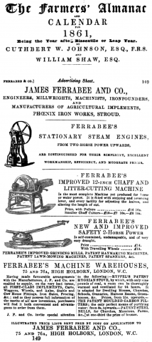 1861-  James Ferrabee  & Co. General Agricultural advertisement   1861