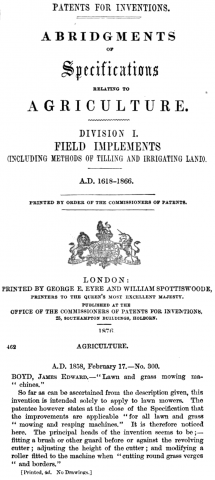 1858-02-17   A Condensed description of James Boyd's Patent No. 300 - 17th February 1858 
