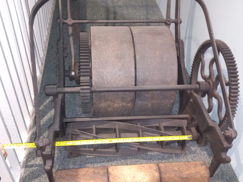Phoenix Iron works  Company  - With Registered  No. 3074 Improvements - SERIAL No.  8403   19" Mower  - Front Close up  - Stroud Museum - 15th February 2025