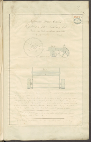 1852-01-02  REGISTERED DESIGN No. 3074 -  "Improved Grass Cutter, Registered By John Ferrabee & Sons" - Approved 2nd January 1852