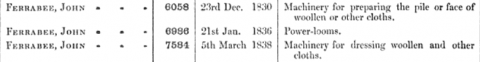 John Ferrabee Patents - 1830 -1838