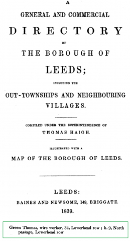 Thomas Green - 1839 Trade Directory For Leeds