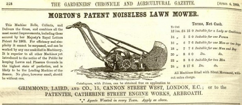 1863-04-04  Mortons Patent Lawnmower Grimmmond Laird - 4th April 1863