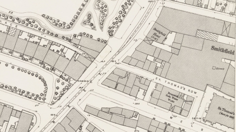  1889 Map showing Smithfield Ironworks of Thomas Green, North Street, Leeds