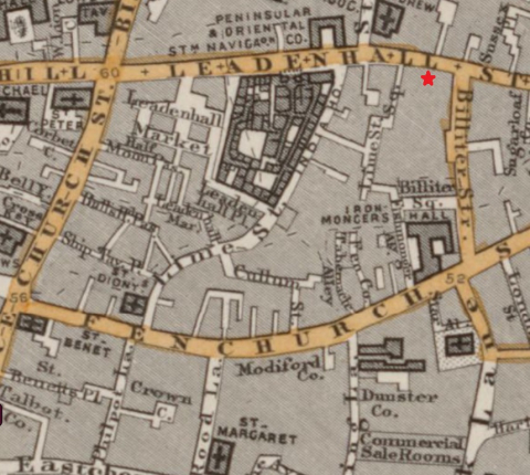 Stanfords 1862 Map of London showing Alexander Shanks offices at No. 27 Leadenhall Street, London EC