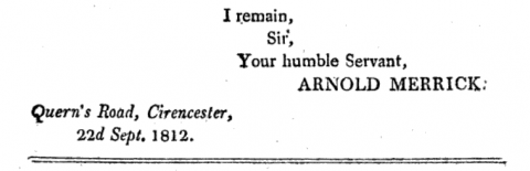 Arnold Merrick lived at Querns Lane / Road Cirencester