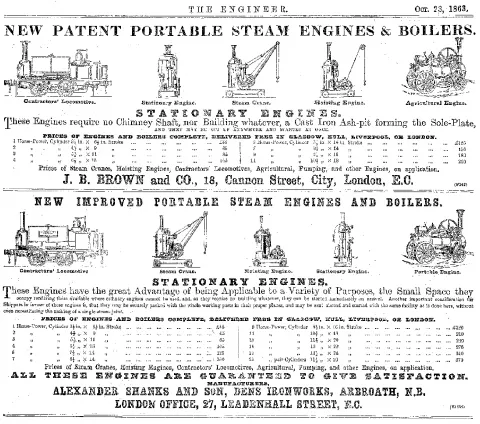 1863-10-23 The Engineer - Shanks Advertisement