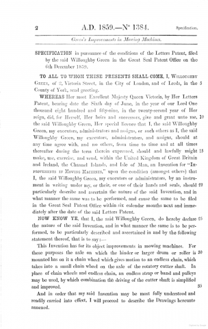 1859-06-06 Willoughby Green - Patent No 1384 - P02