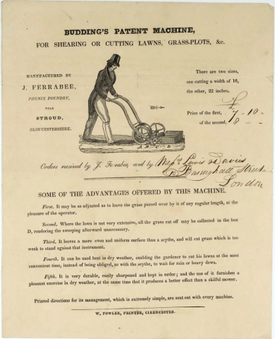 1831 Budding Patent Lawnmower - Original Leaflet 