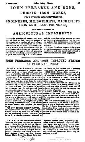 1851 - The Farmers Almanac - John ferrabee and Sons advertisement for Smithfield Show